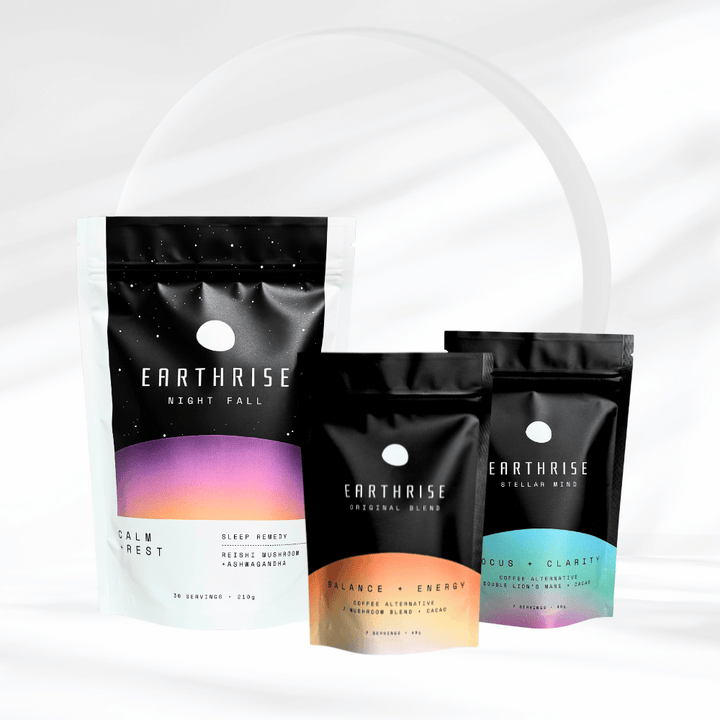 30 servings of Earthrise Night Fall Sleep Remedy and 7 servings of Earthrise Original Blend and Earthrise Stellar Mind