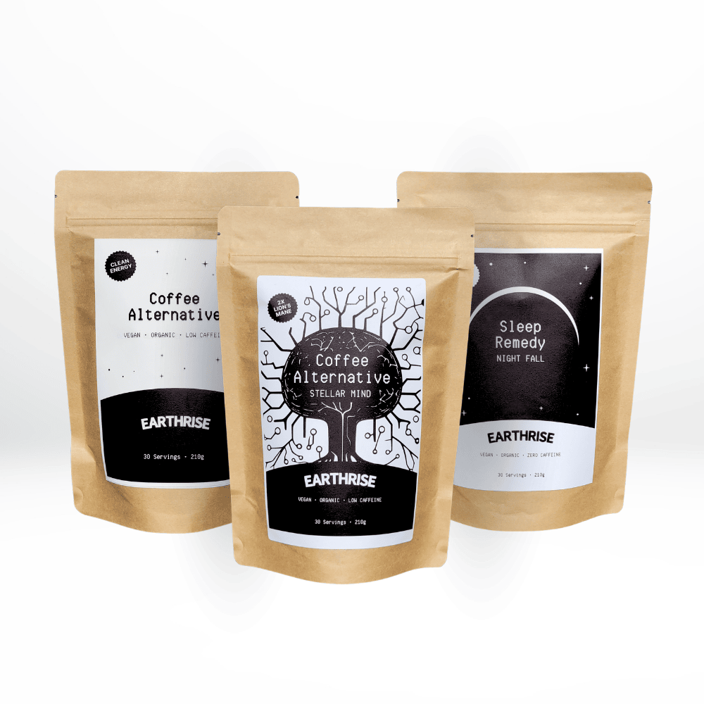 Everything Bundle with three 30 servings bags of Earthrise, two coffee alternative and one sleep remedy